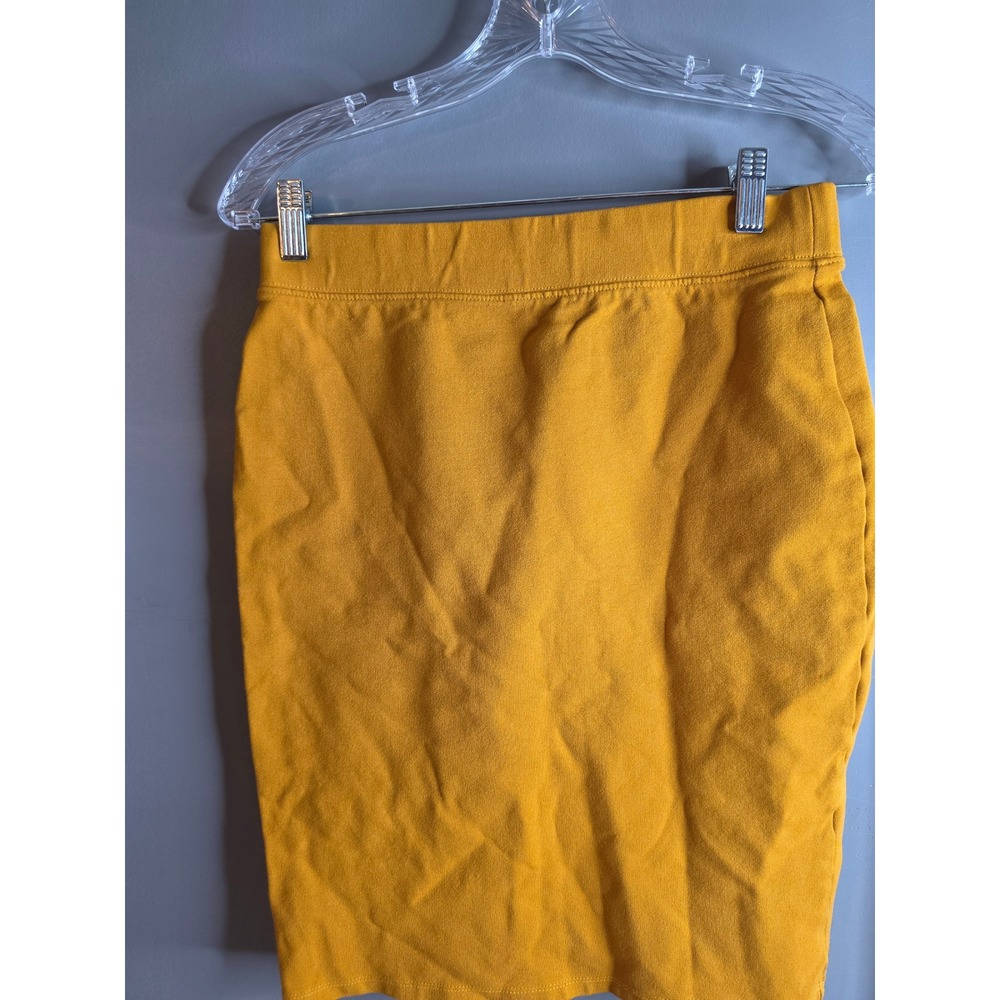 Iris Mustard Yellow Knit Pencil Skirt Large Marigold Bodycon Stretchy Midi